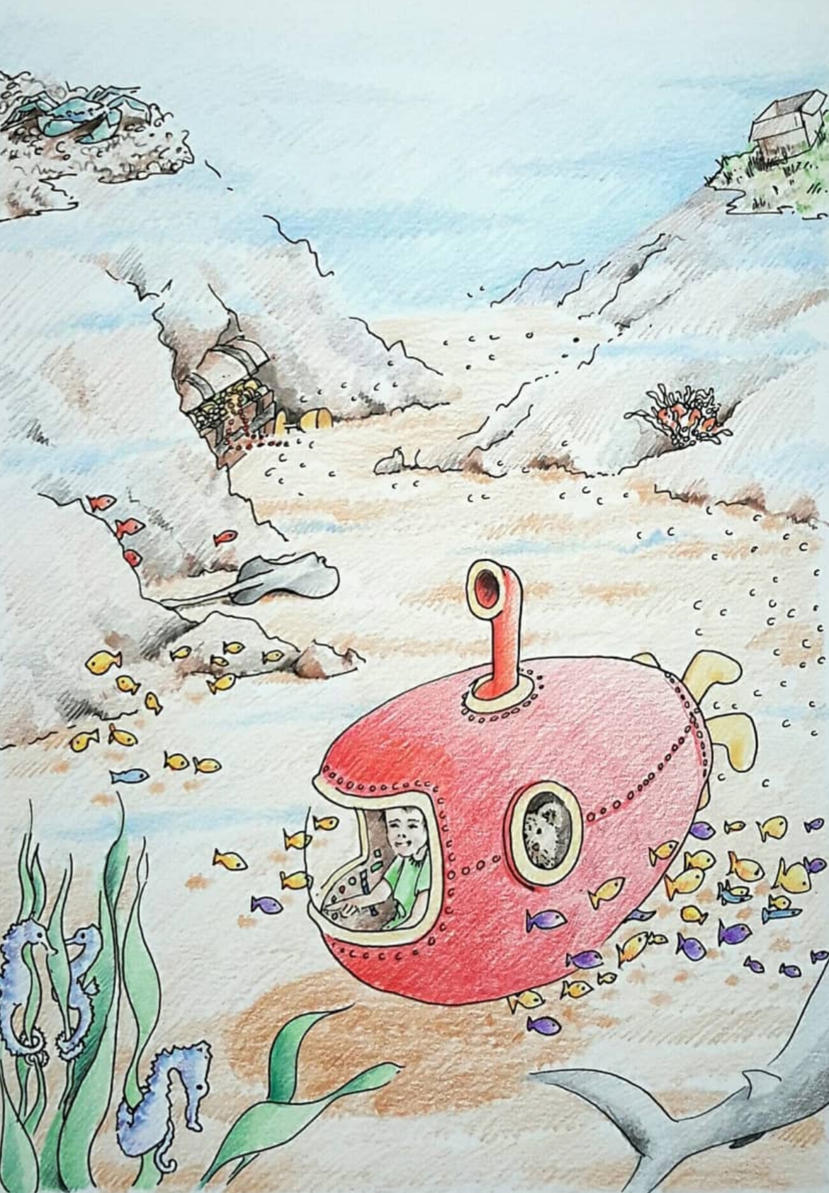 Portrait of Toby, illustration for a submarine adventure.