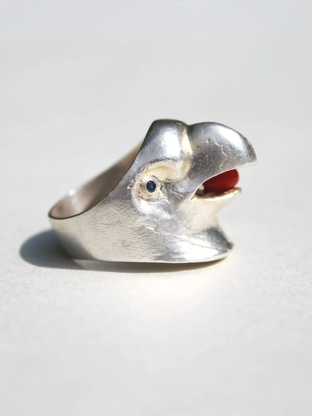 Parrot Ring with Coral Tongue - size 8