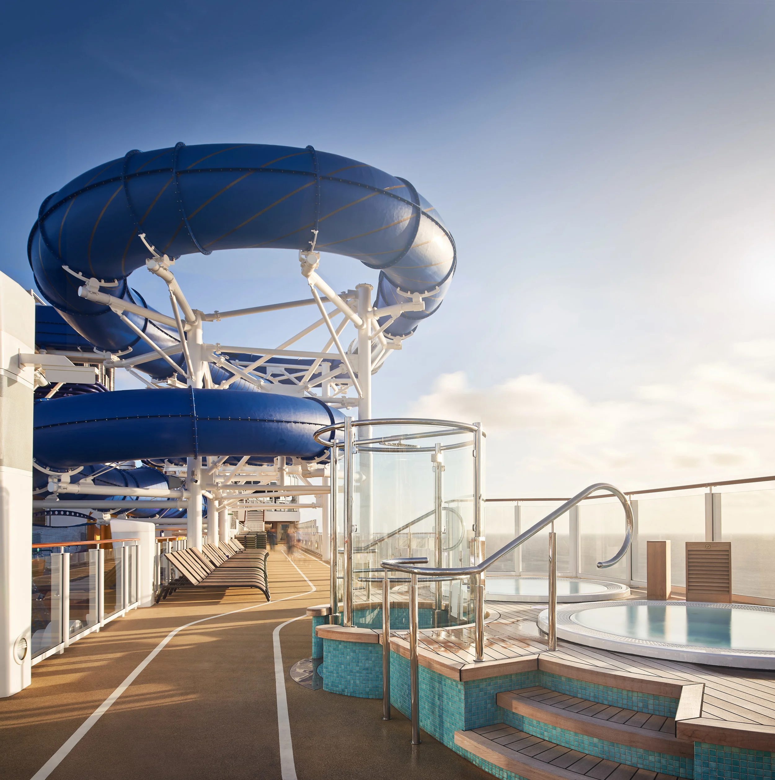 One of several shots I took of the ship's iconic waterslides. This was also a vertical panorama stitched with my 24mm tilt-shift lens. Even at the crack of dawn, the ship's deck was full of people, so I opted to drag the shutter a bit and let them provide some movement in the scene.