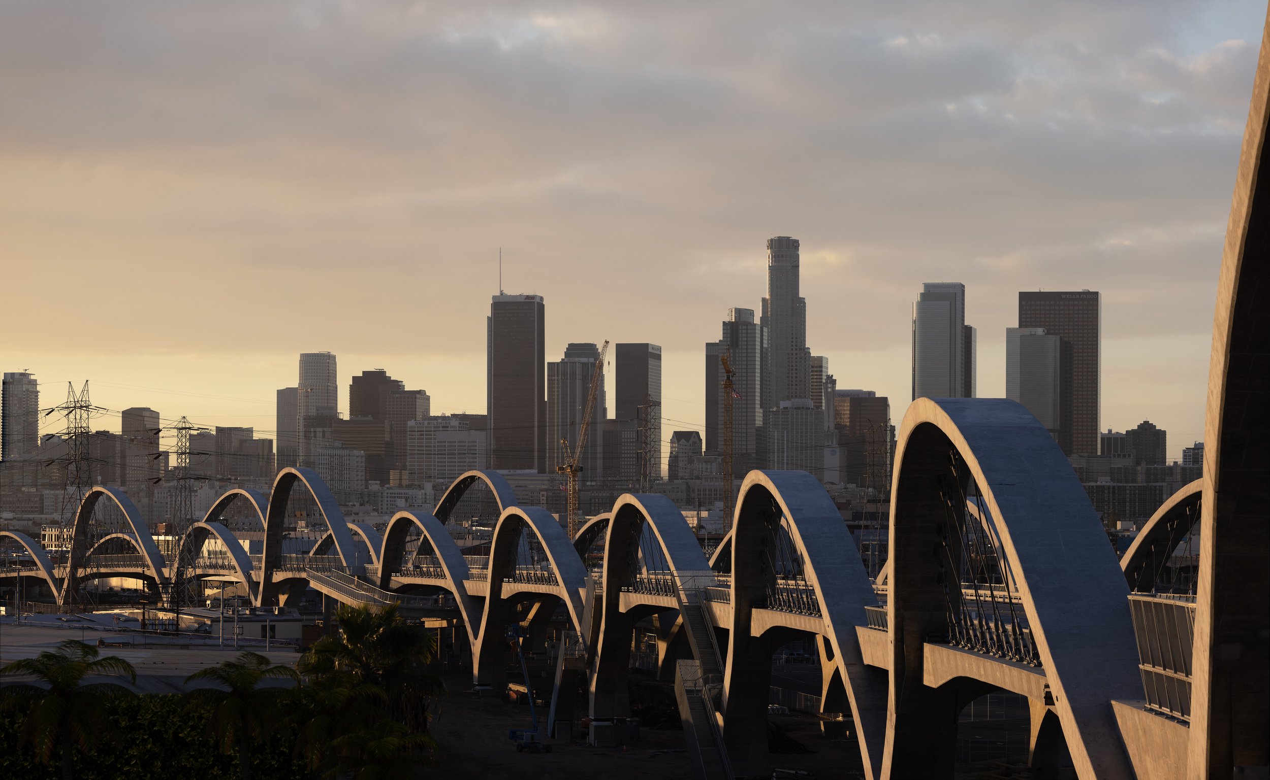 Architectural photograph of the arches at the 6th street viaduct in Los Angeles, California.