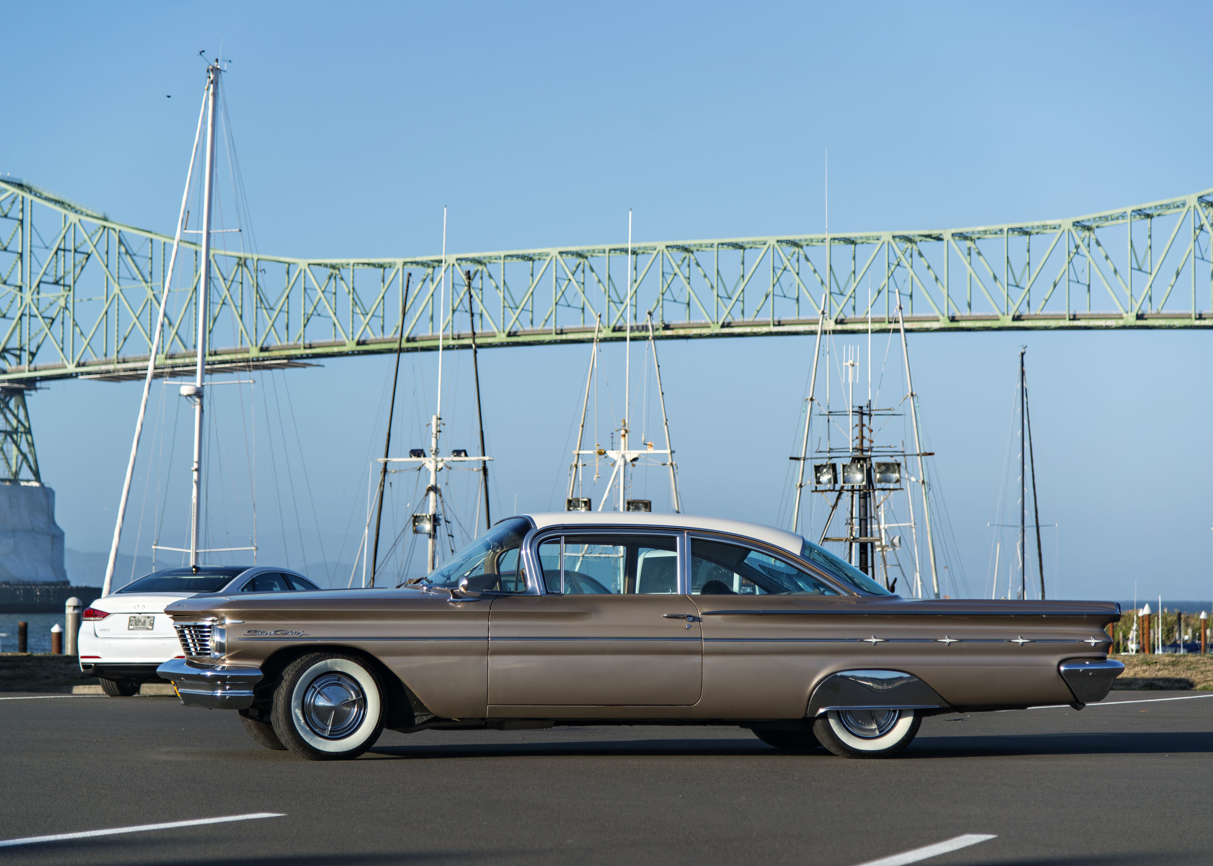 We paused for a photo op under the Astoria Bridge that connects Oregon to Washington over the Columbia River. Our old indian deserves a medal. Nikon D800, Nikkor 24-120mm lens, ISO 100, f4, 1/800 sec.