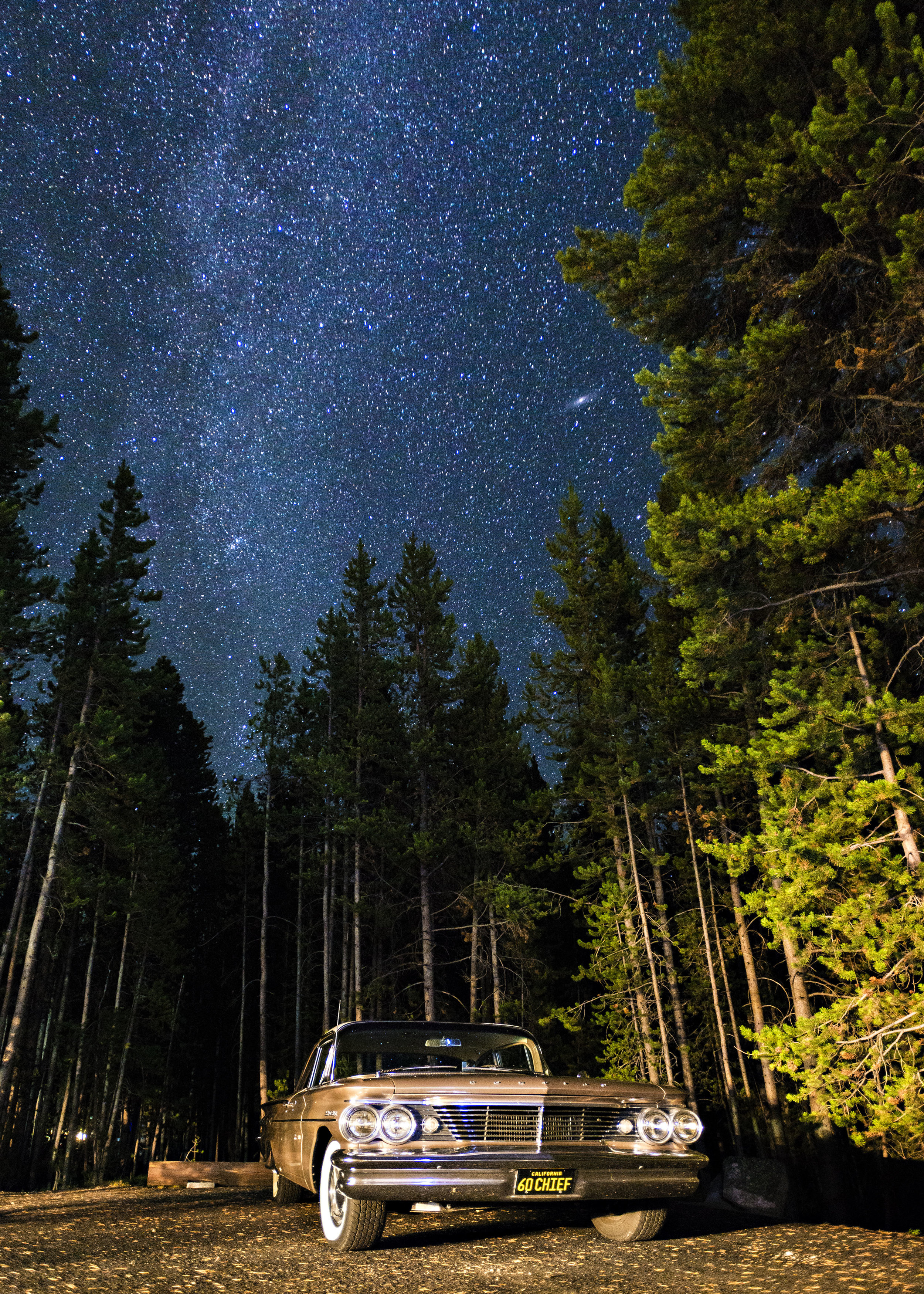 Milky Way and the Andromeda Galaxy setting above our campsite at Canyon Village in Yellowstone National Park. There are few darker spots in the lower 48 than Yellowstone. Just amazing. Nikon D800, Nikkor 17-35mm lens @ 17mm, ISO 2000, f2.8, 25sec.