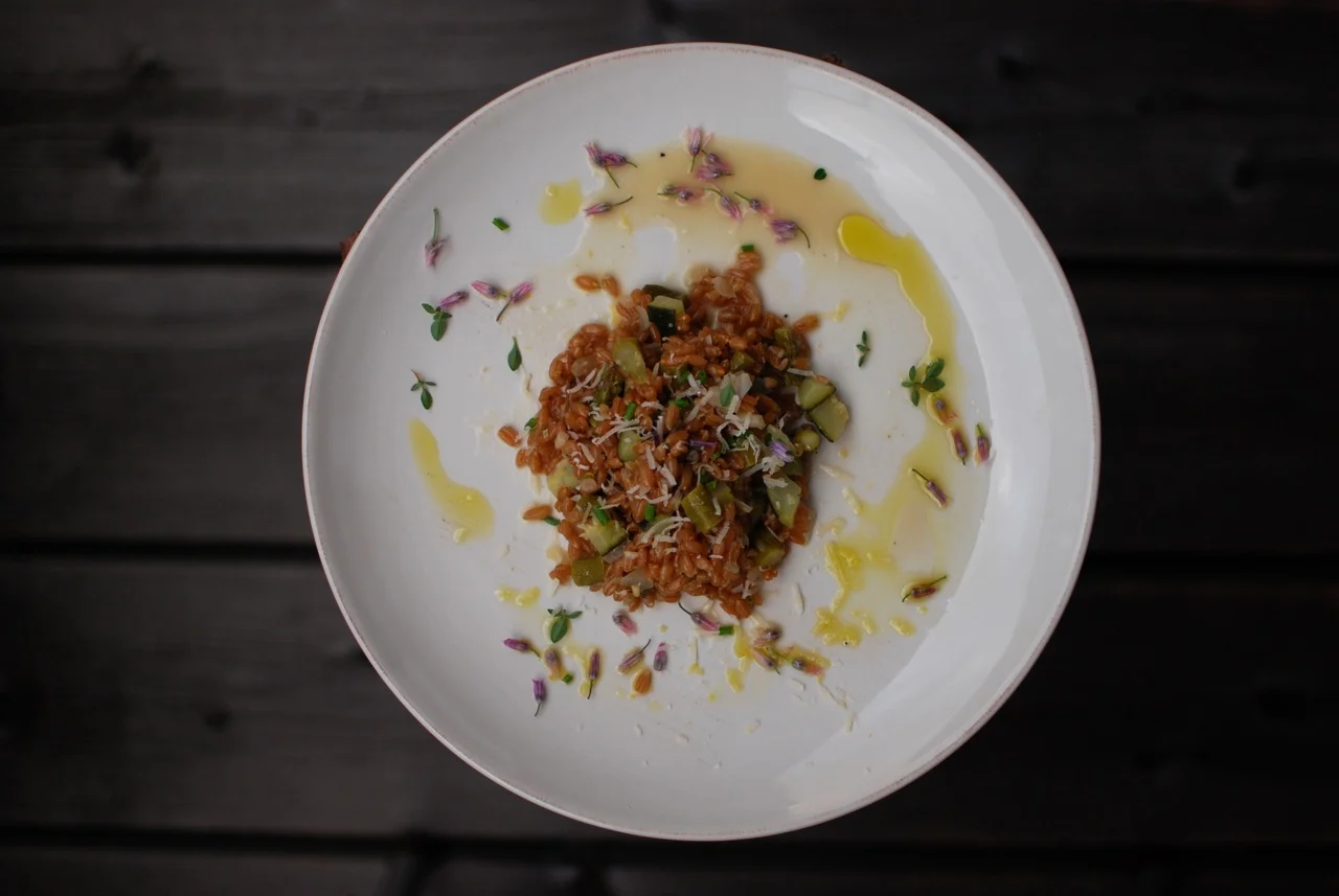 Lemony Spelt + Chive Blossom Risotto