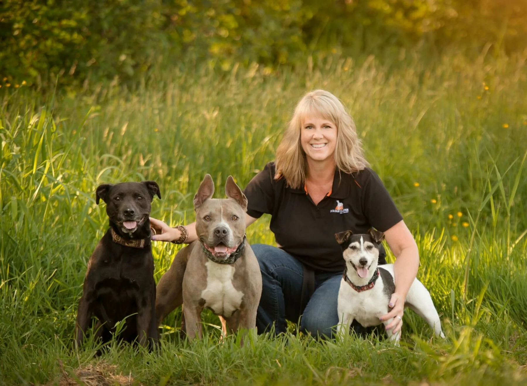 Shelagh with her three rescues, Bailey, Bugsy and Sammy.
