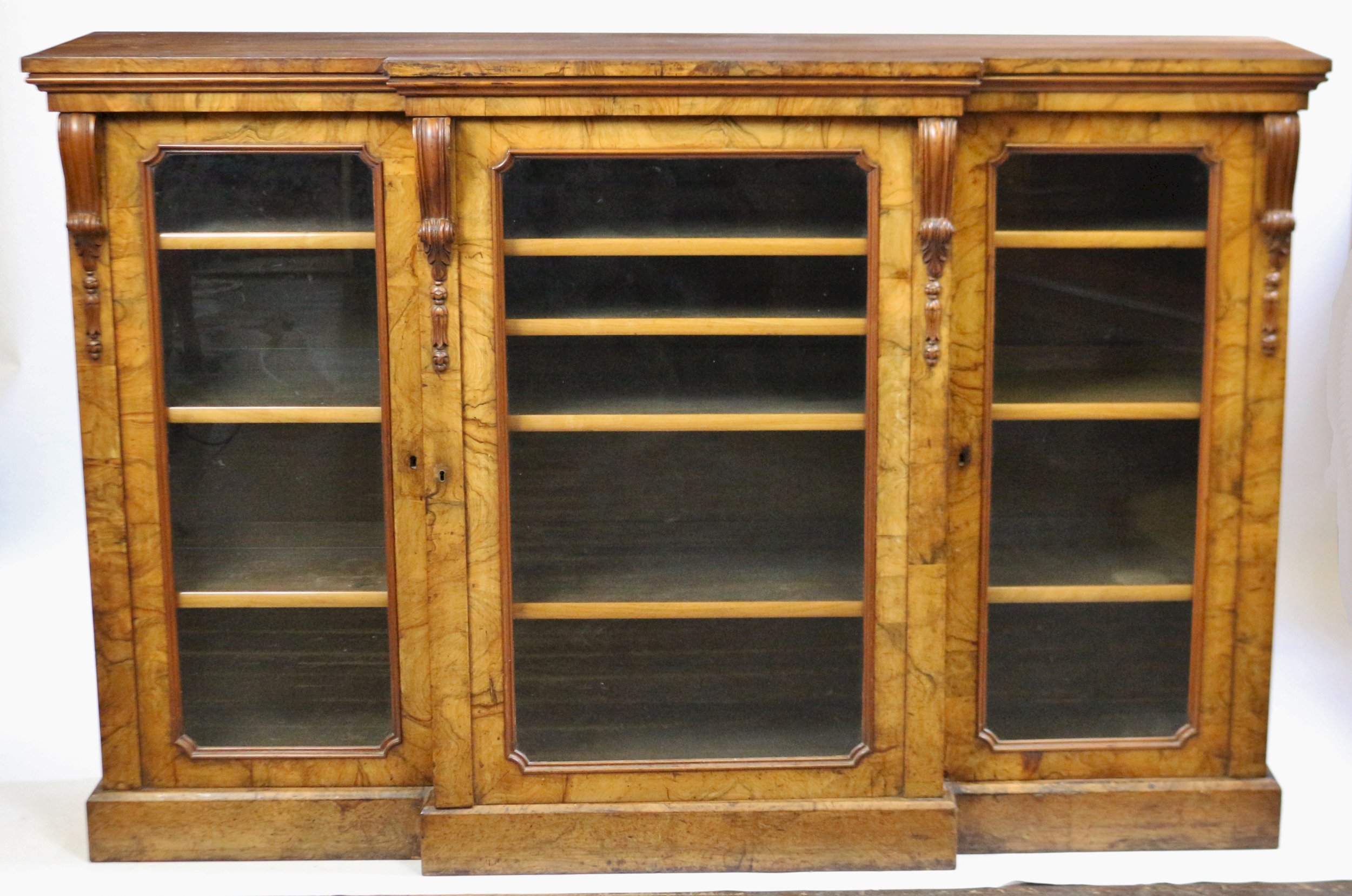 Victorian Figured Walnut 3 Door Breakfront Cabinet