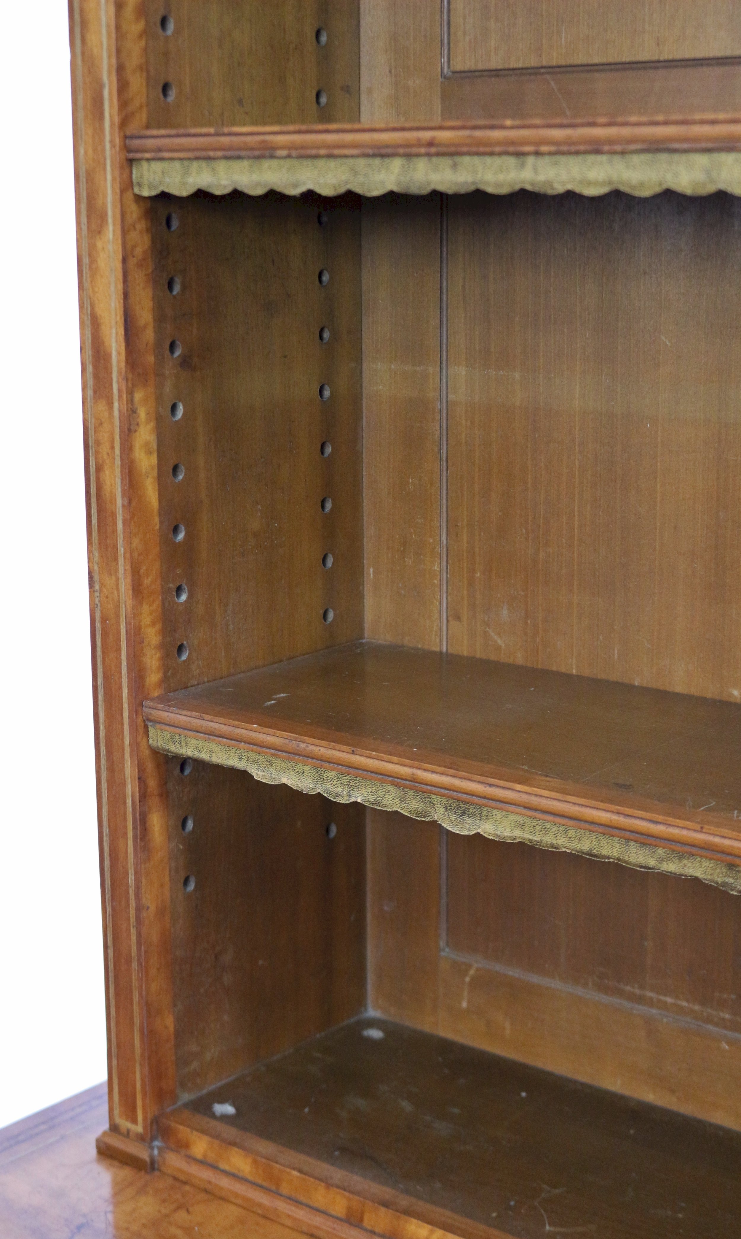 Fine Quality Late 19c Satinwood Open Top Bookcase On Cupboard Base