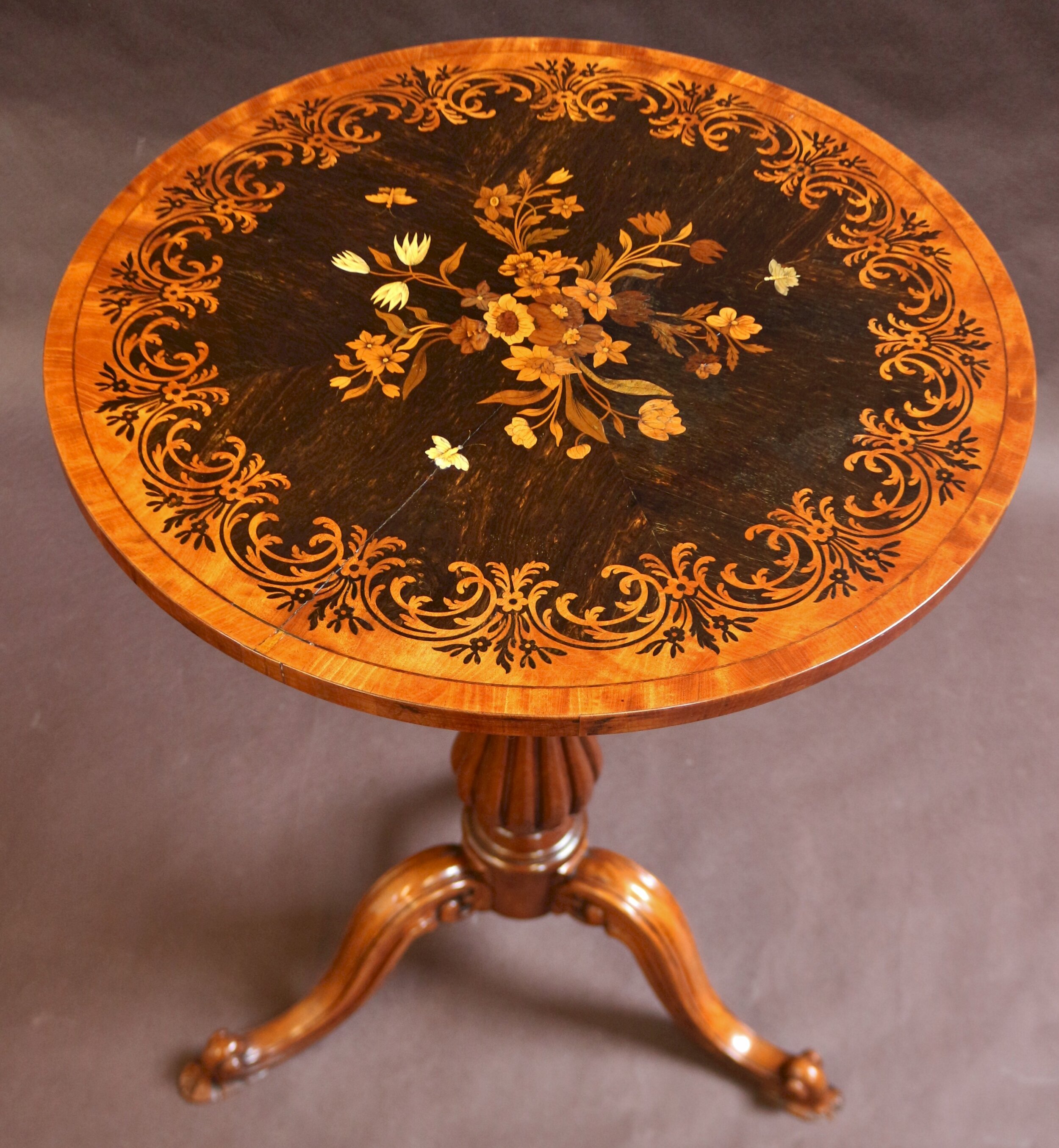 Circa 1830 Louis Philippe Tilt Top Burl Lemonwood Table from