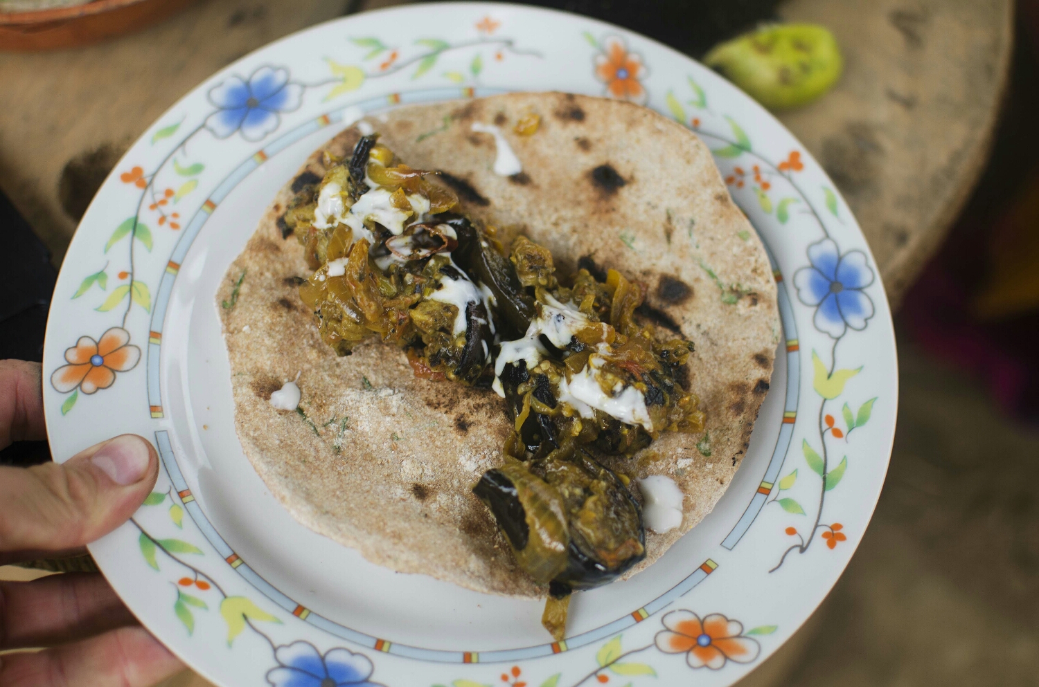 Baingan bharta with chapati.