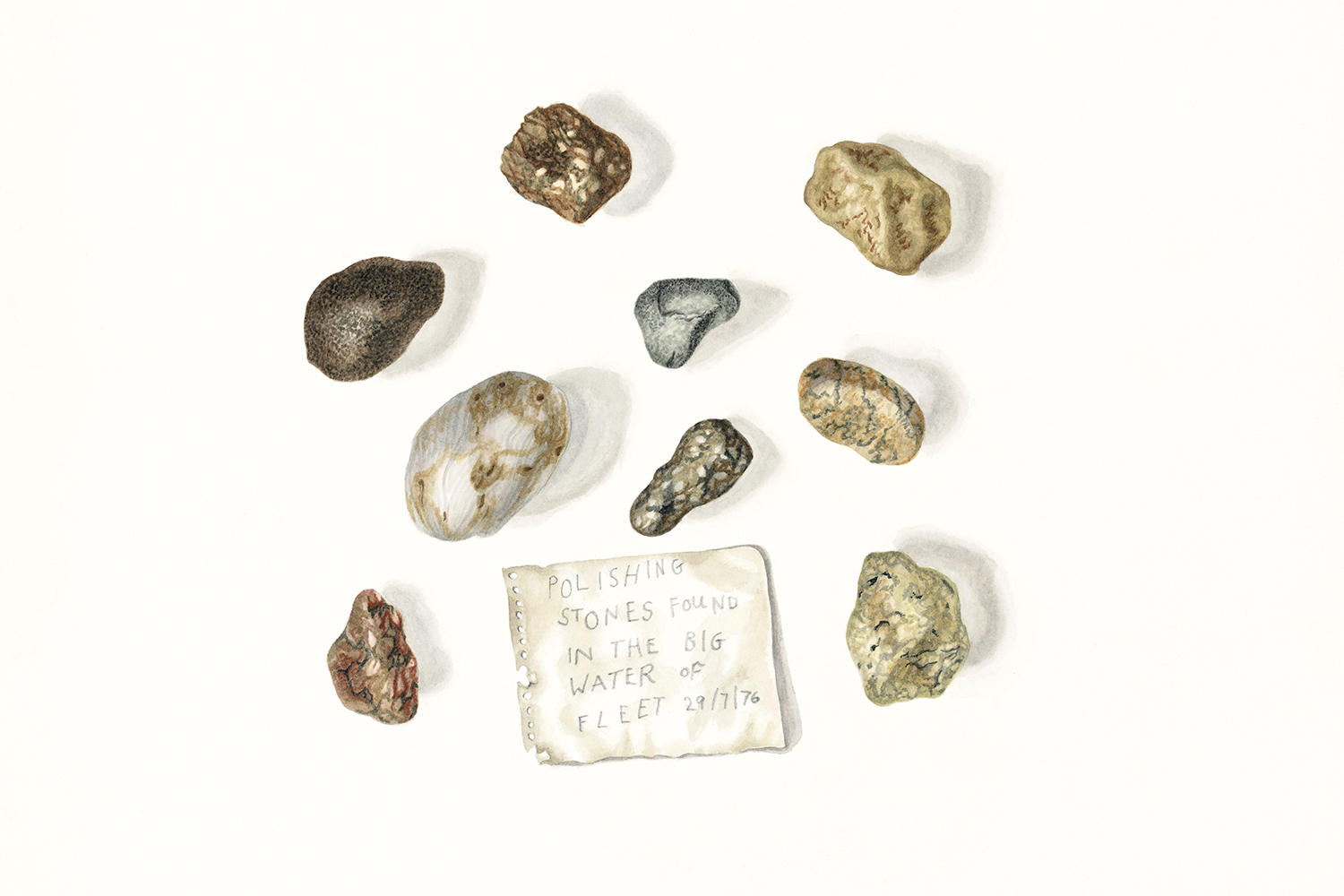 Pebbles found on the Kelton Steps 30.7.76 (collection of Duncan Matthews), 2010, watercolour on paper