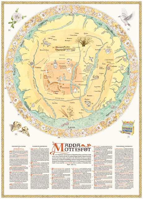 Mappa Mottisfont, 2014, A0 digital print, a contemporary  mappa mundi of Mottisfont Priory, estate and landholdings in the 1340s