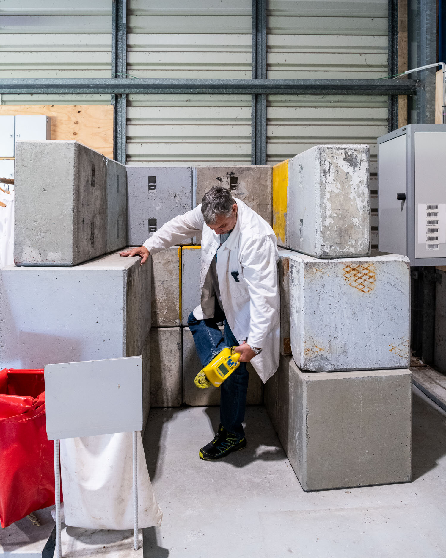 A contamination monitor checking radiation levels