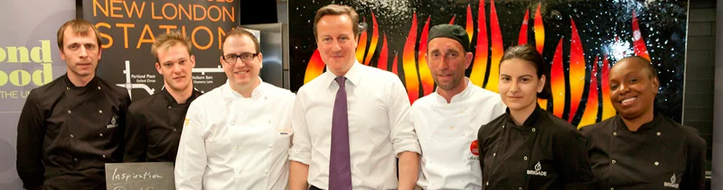 Former Prime Minister David Cameron visited United Kitchen apprentices at Brigade.