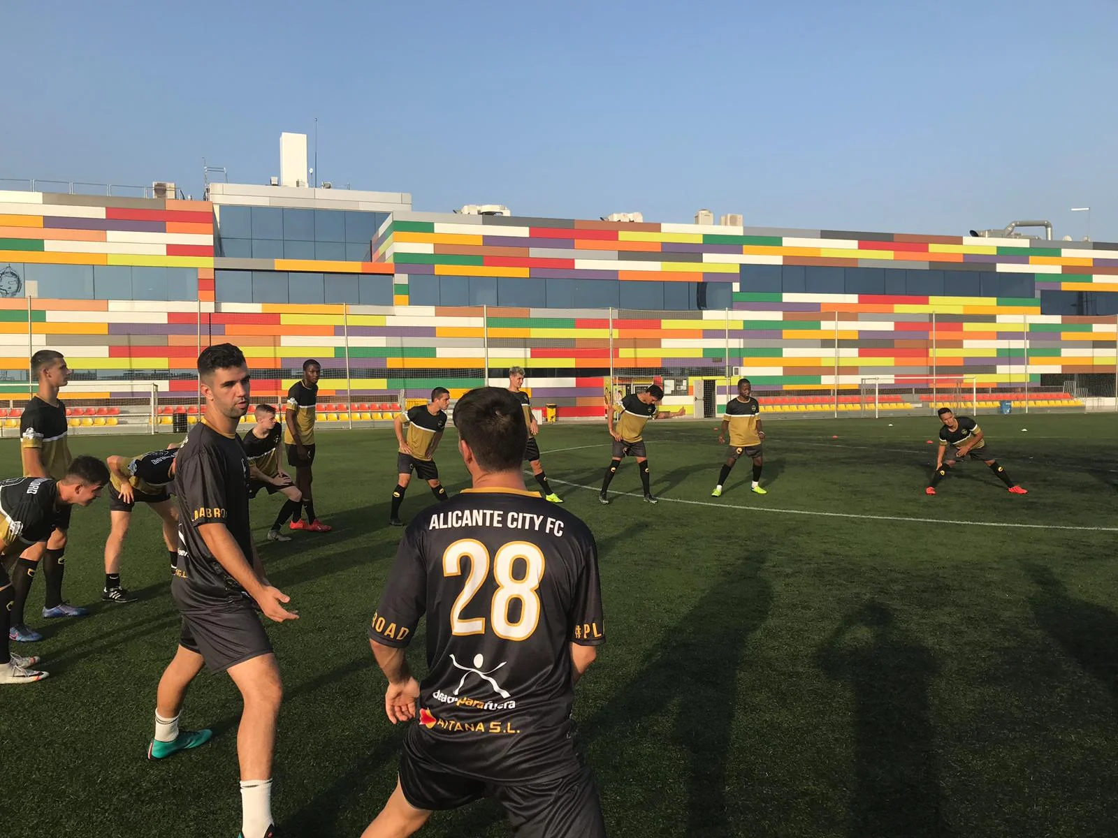 Alicante City FC warming up before their friendly