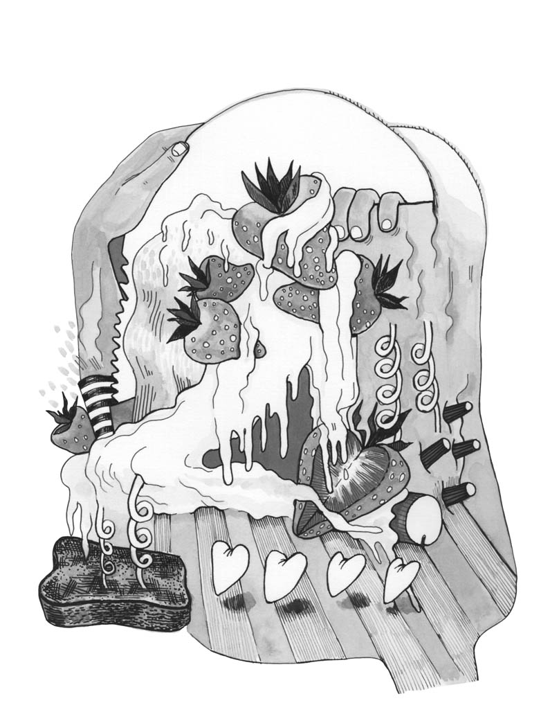 Original pen & ink illustration drawn for Mash Notes, poetry book by Jane Flett, printed by Plumberries Press.