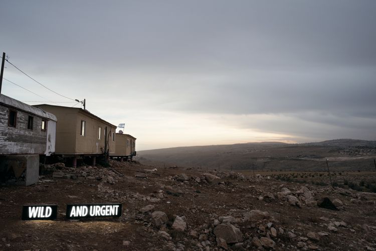 WILD AND URGENT (i), Two on-location light boxes, Settler Houses, Israeli Settlement, West Bank, 2014, 28.5" x 40" and 48” x 72”, digital c-print, from the series Facts On The Ground