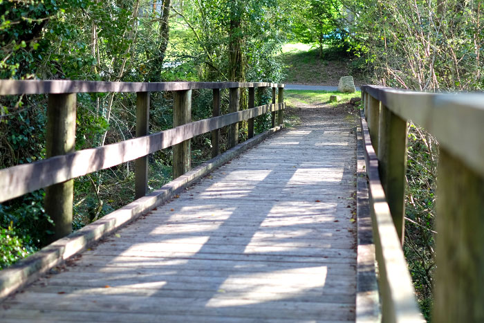 The bridge that leads from Oakridge to the 13th hole on the 'Nicklaus' golf course and up to the hotel at St. Mellion Internaional Resort