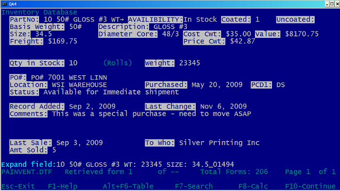 Q&A database screenshot