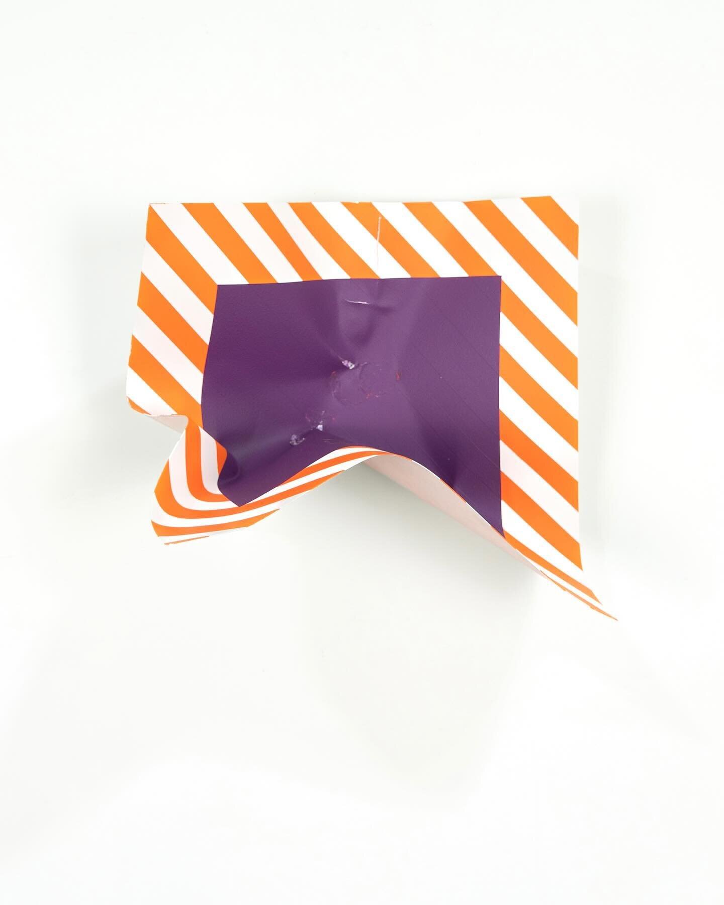 Impact series with purple square. The introduction of a colour not commonly found in my practice. 

&lsquo;Impact x 4 : Orange/White with Purple&rsquo;, 2023

Paint on Aluminium

30 x 25 x 18 cm / 12 x 9.8 x 7 inches

Objective: Create near-perfect p