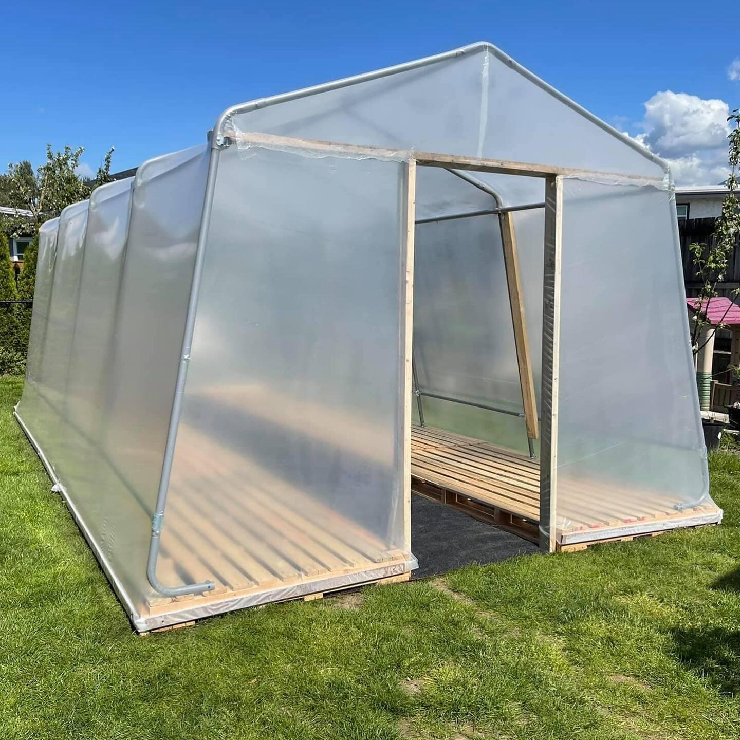 Shrink wrapped greenhouse project a success ! 

We took a basic car shelter frame kit, and used our clear shrink wrap from Dr. Shrink, Inc. to create this tasteful and durable greenhouse. 

The limitation is only your imagination !

For premium produ