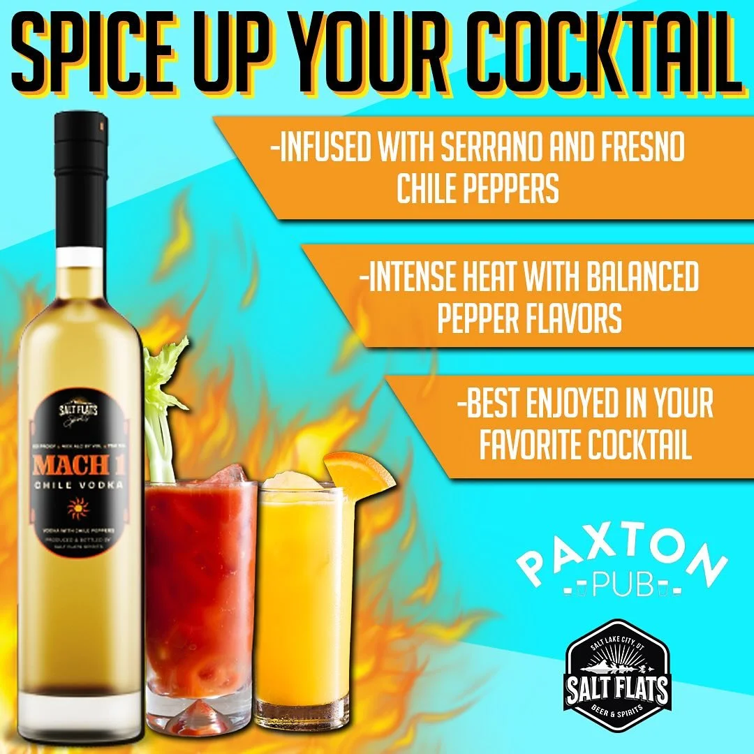 Spice things up with our new Mach 1 chile vodka! Available at your state liquor store or @paxton_pub . Try it today. Go, now! Try it!