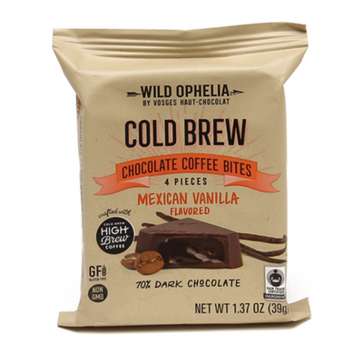 MEXICAN VANILLA Crafted with Mexican Vanilla High Brew Coffee cold brew, and fudgy chocolate inside, encased in a 70% dark chocolate shell.