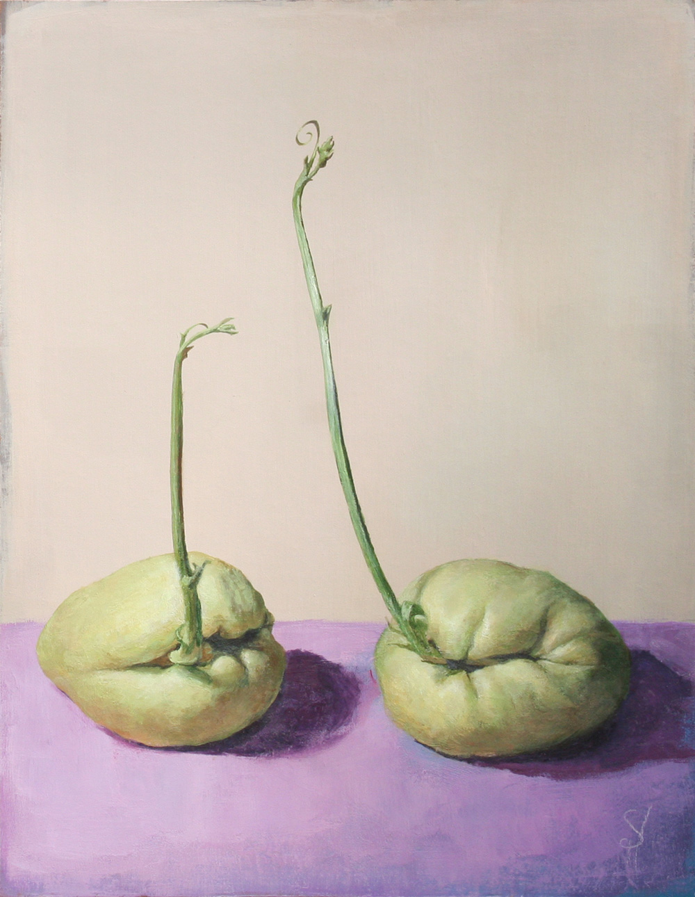  Chayote Chat  acrylic on masonite  9 x 11.75  SOLD  [ prints available ] 