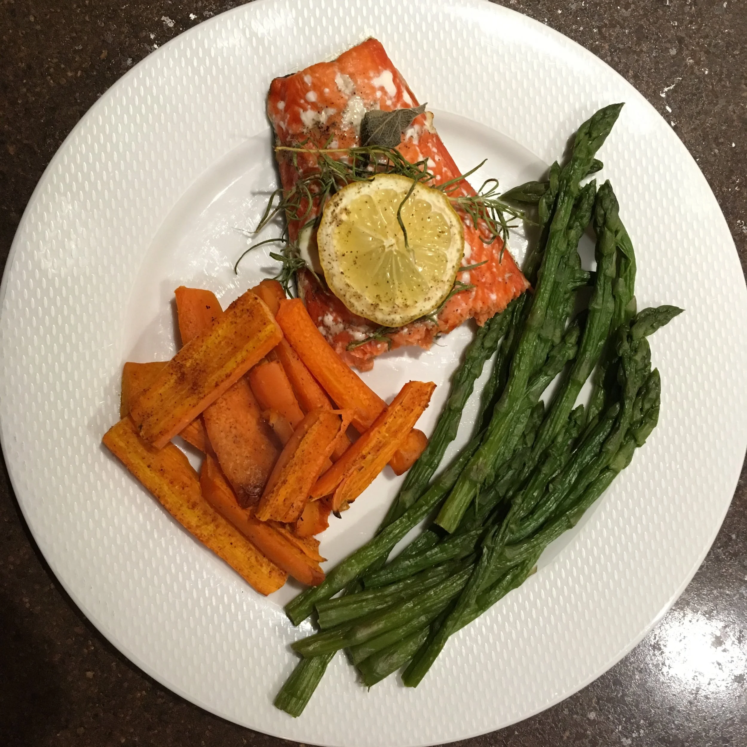 Baked Salmon with Roasted Carrots & Asparagus
