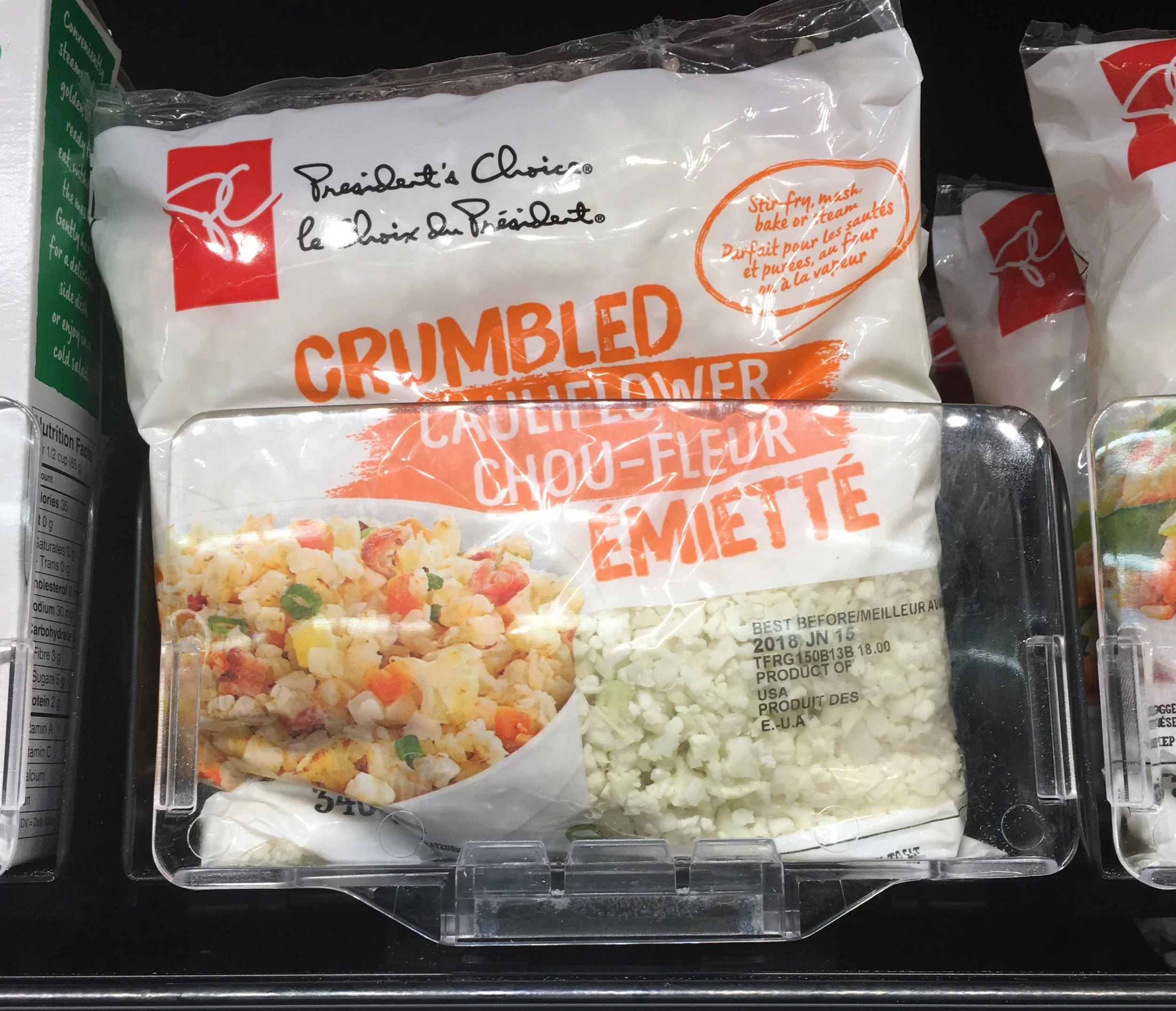 Cauliflower rice is a great low-calorie substitute for rice and pasta. You can purchase it ready-made or easily make your own in a food processor!