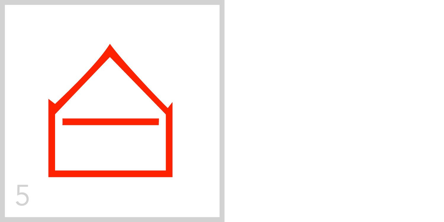 5 The number five has a horizontal line extending from the left side of the frame to the right side. A number five can be traced in this symbol and the line is positioned halfway between the top and bottom of the frame, as five is halfway to ten.