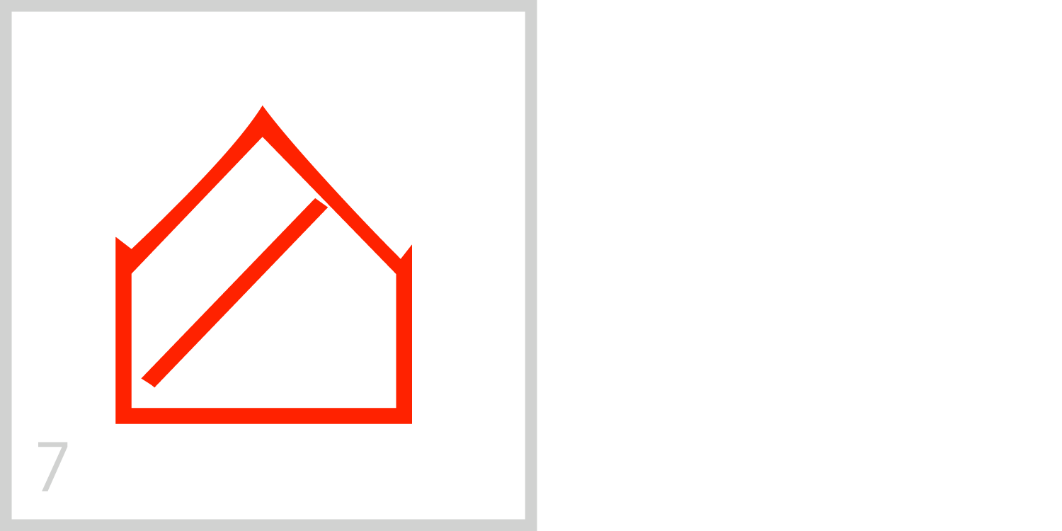 7 The number seven has a diagonal line extending from the bottom left corner up to the top right portion of the frame. The number seven can be traced in this symbol using the line and the frame.