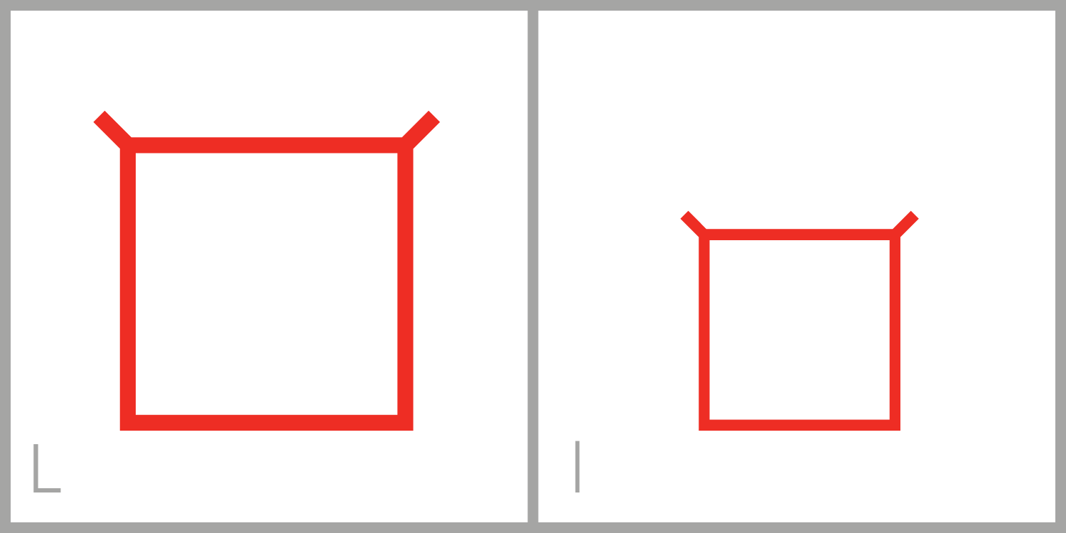  L has an empty square frame. You can trace the Roman capital letter L using the left vertical side and the bottom horizontal side&nbsp;of the frame. 