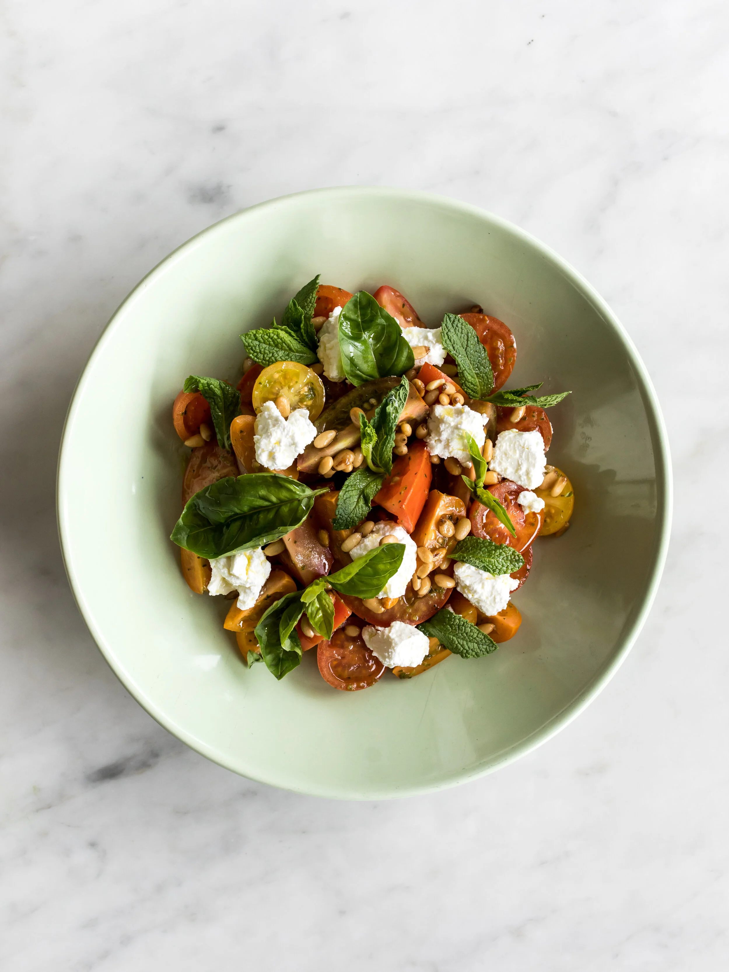 On the menu at The Boathouse Hotel Patonga: Tomato salad with feta, mint + pine nuts.