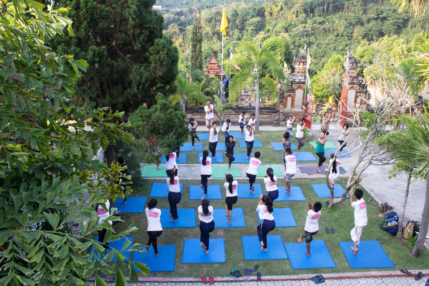 Testing their balance in Eagle Pose