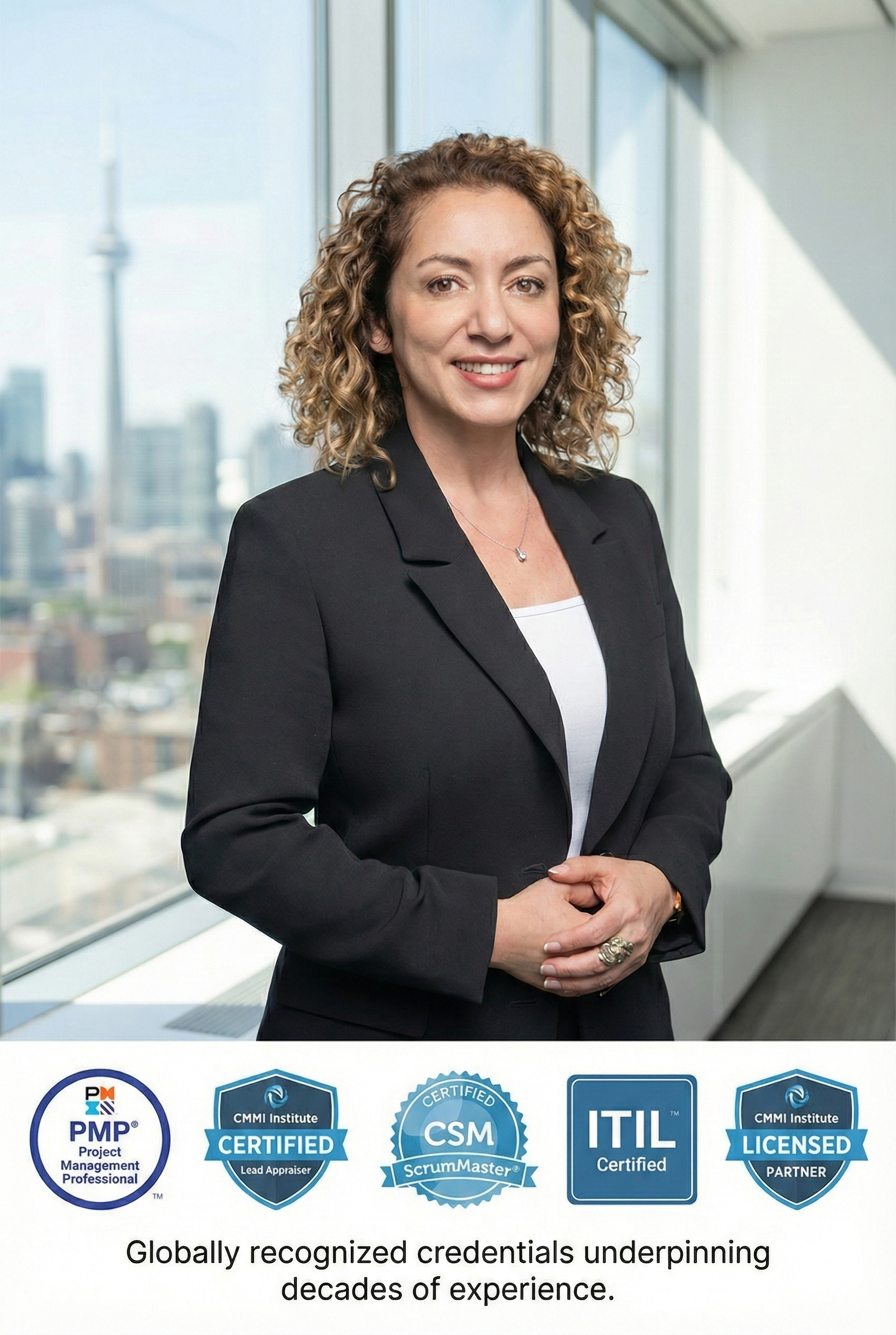 Portrait of Dilek Oral-Ozdemirci, Principal Consultant at Dora Consulting, listing credentials PMP, CSM, ITIL, and Certified CMMI Lead Appraiser.