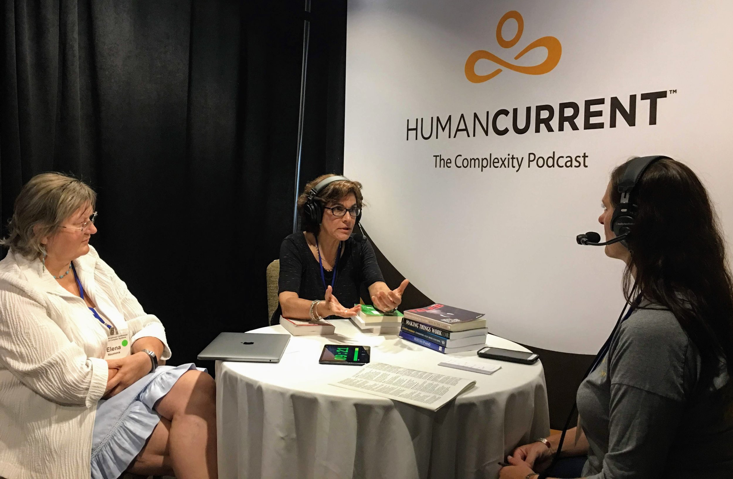 Elena Naumova (left) and Irene Bosch (center) talking with Angie at ICCS