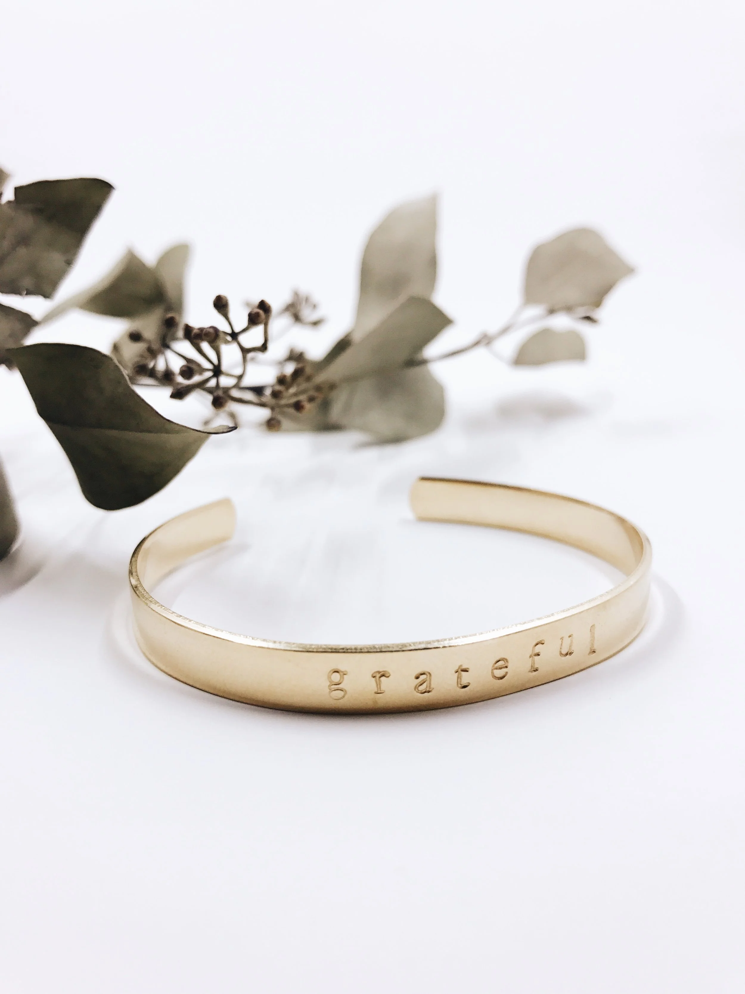 grateful | hand stamped bangle