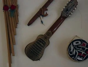 Instruments from around the world adorn the walls of the studio.