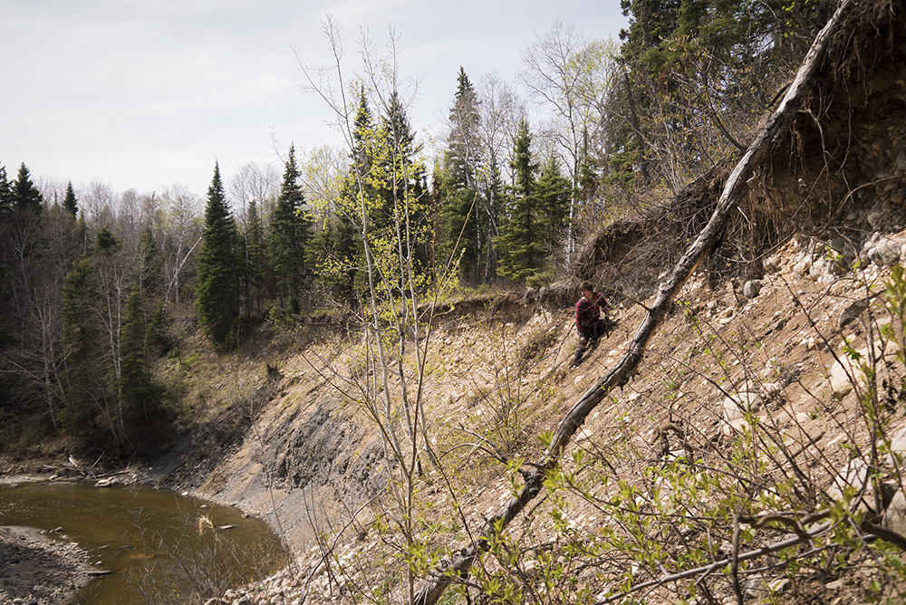 Nate searches for an easy passage on steep slopes.