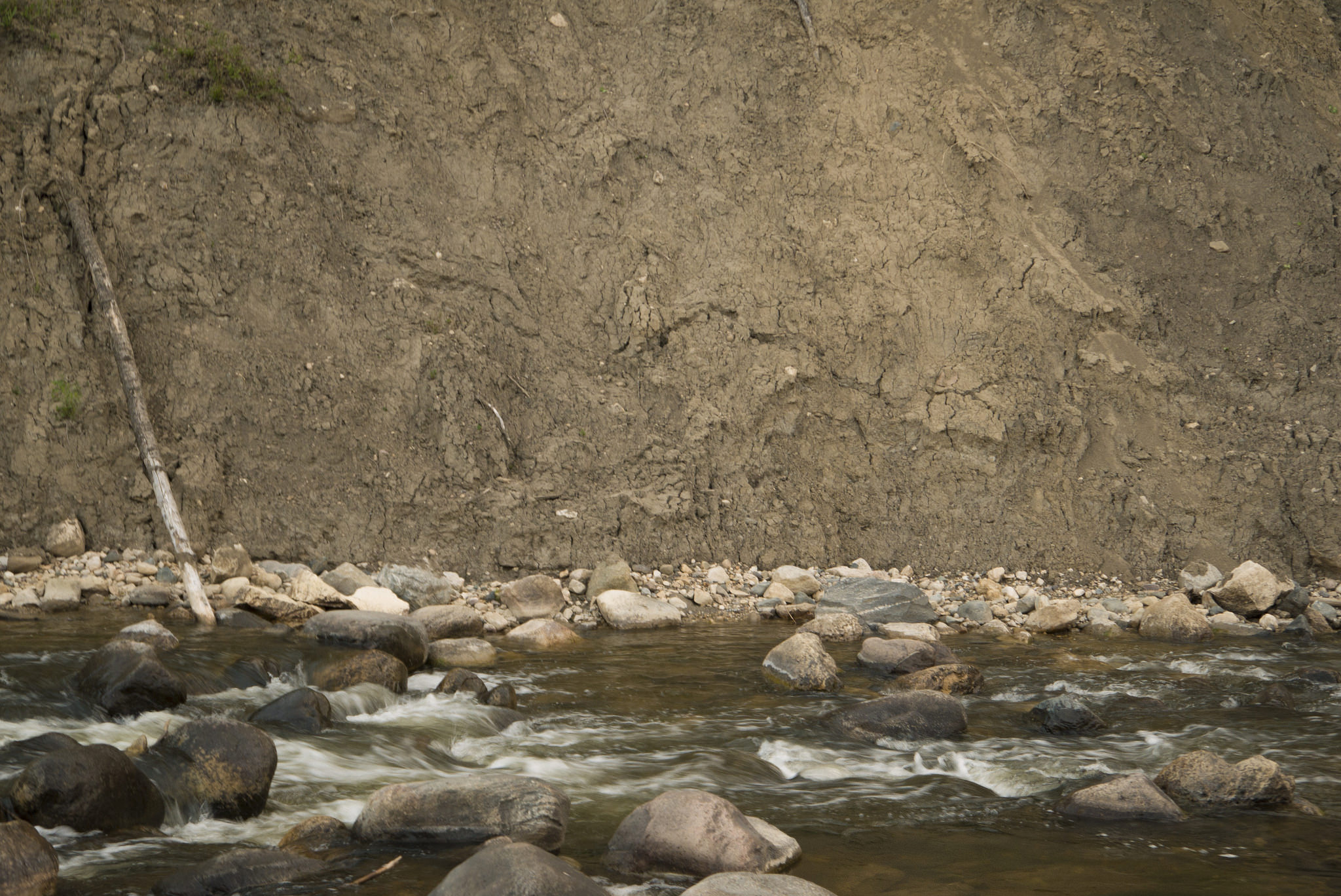 Steep cliffs of dirt line the more distinguished edges of the river.