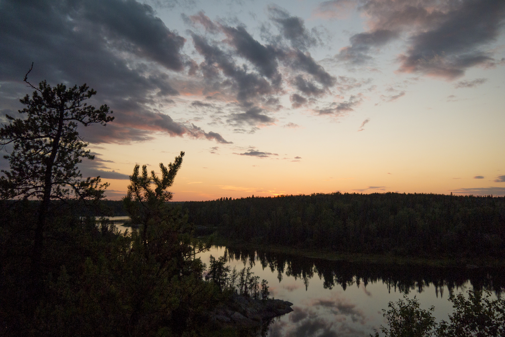 Sun setting over 'S' Narrows, viewed from the peak of a nearby island.