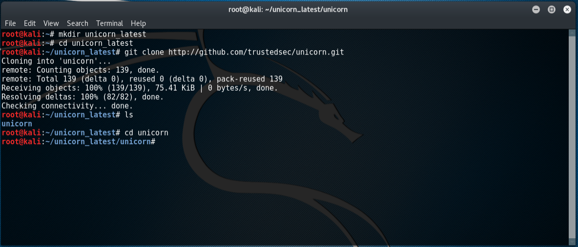 Cloning TrustedSec's Unicorn repositoryc