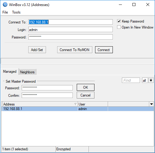 Setting Winbox master password