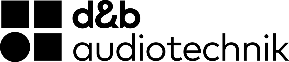 Black and white logo featuring two filled squares, a filled circle, and two outlined squares, with the text 'd&b audiotechnik' next to the shapes.