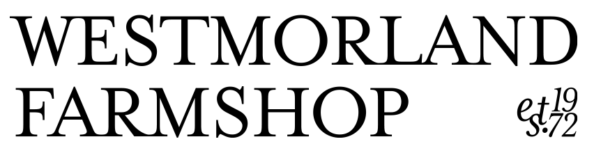 Logo for Westmorland Farmshop with black serif font and a stylized 'est 1972' in the bottom right.
