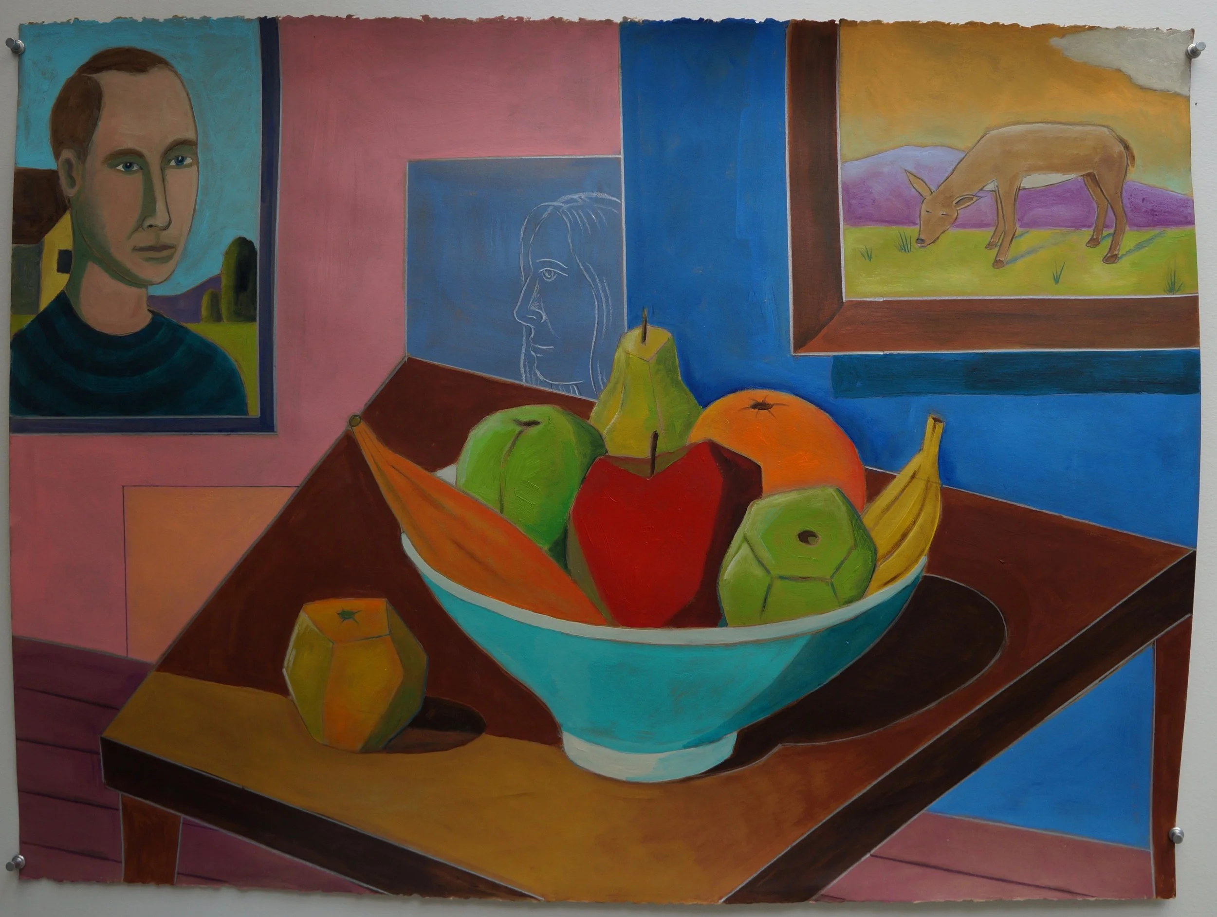 Still life with fruit and Deer 22x30 acrylic:paper 2021.jpeg