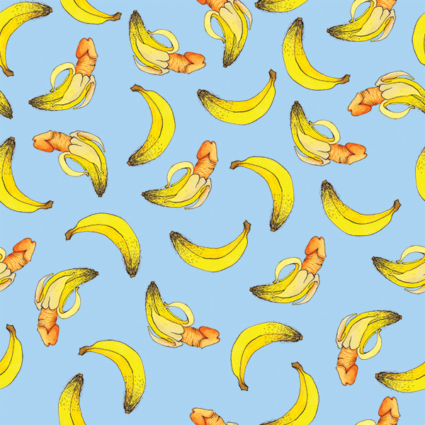 Banana (Patterned fruit series) ; Acrylic and ink on paper 2014 SOLD
