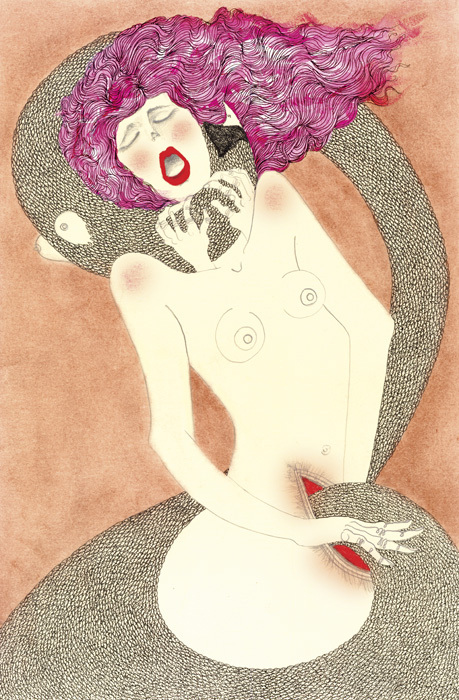 Lust ; From the Series of The Seven Deadly Sins Tarot Cards. Acrylic, tea, ink and graphite 2012 SOLD