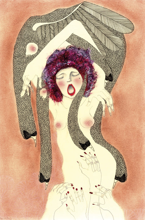 Greed ; From the Series of The Seven Deadly Sins Tarot Cards. Acrylic, tea, ink and graphite 2012