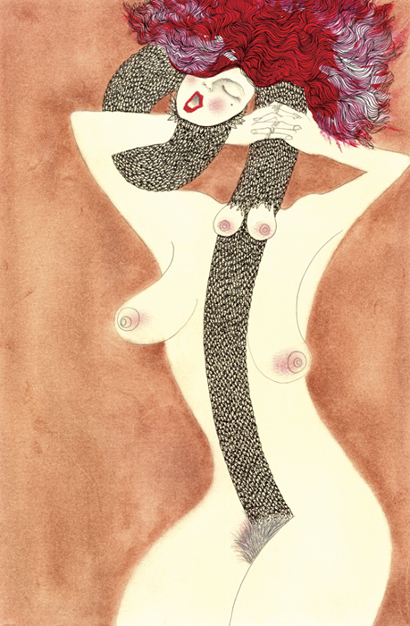 Pride ; From the Series of The Seven Deadly Sins Tarot Cards. Acrylic, tea, ink and graphite 2012