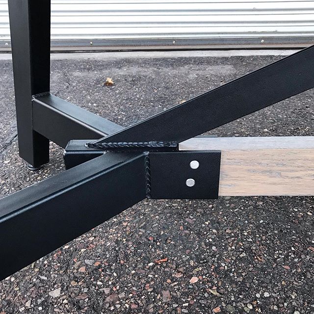 Connection Details, where materials meet. TruCo Signature Pin joinery. #TruCo #TruCollective #Design #Fabrication #Furniture #Table #Base #joinery #steel #wood #metalfab #welding #woodworking #industrialdesign #interiordesign #furnituredesign #az #ar